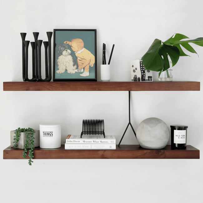Floating Wooden Shelves for Kitchen Wall Mounted - Thick Industrial Kitchen Wood Shelf Set of 2