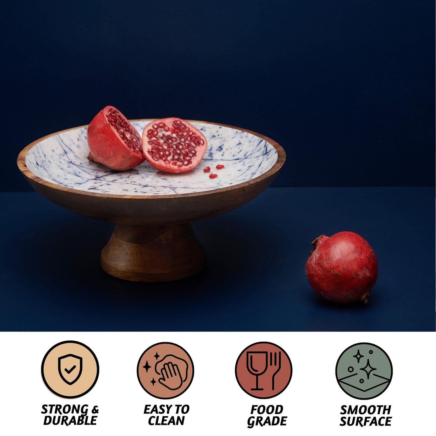 Acacia Wood Fruit Bowl for Kitchen Counter 12" Large