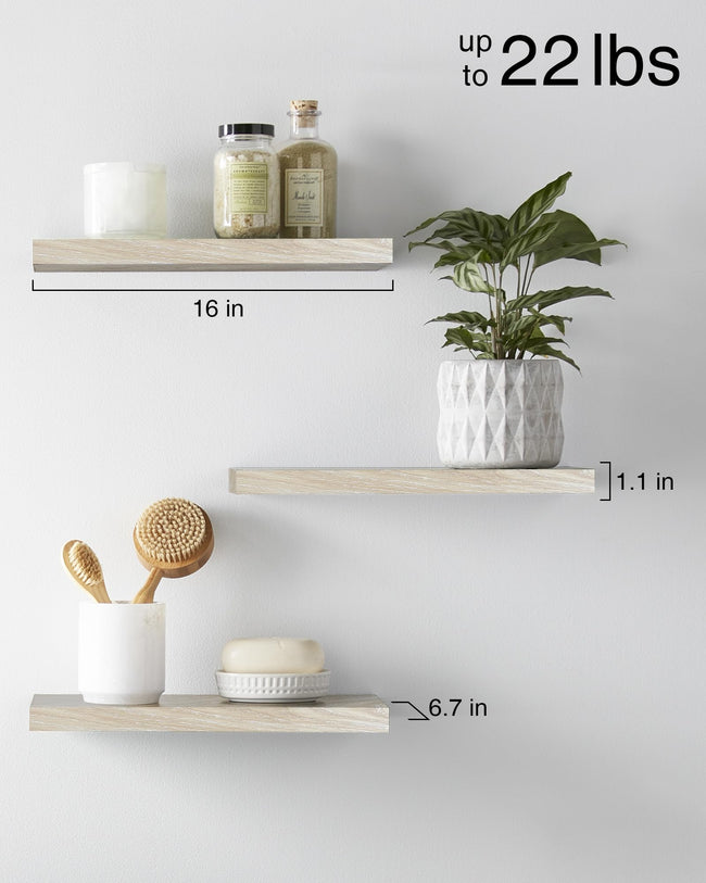 Floating Wood Shelves - Wall Mounted, for Kitchen, with 22lbs Capacity Set of 3