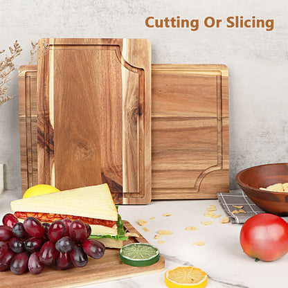Acacia Wood Cutting Board Set with Juice Groove (3 Pieces), 15x10