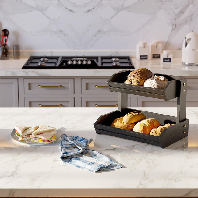 Acacia Wood Fruit Basket - Fruit Bowl for Kitchen Counter, Extra Large Made in USA