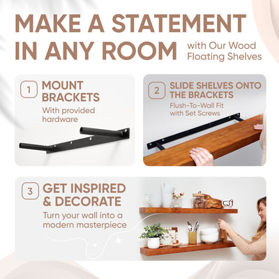 Floating Wooden Shelves for Kitchen Wall Mounted - Thick Industrial Kitchen Wood Shelf Set of 2