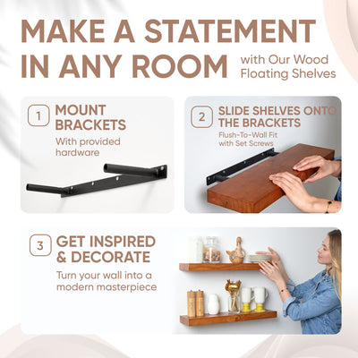 Floating Wooden Shelves for Kitchen Wall Mounted - Thick Industrial Kitchen Wood Shelf Set of 2