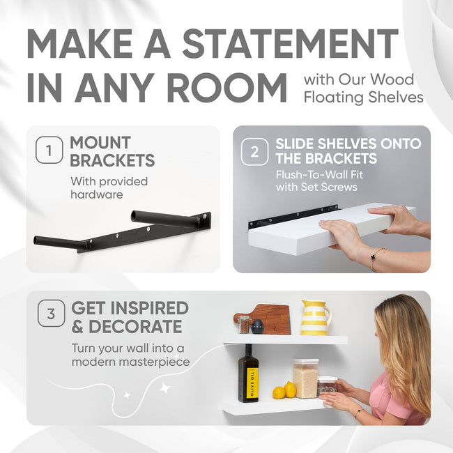 Floating Wooden Shelves for Kitchen Wall Mounted - Thick Industrial Kitchen Wood Shelf Set of 2