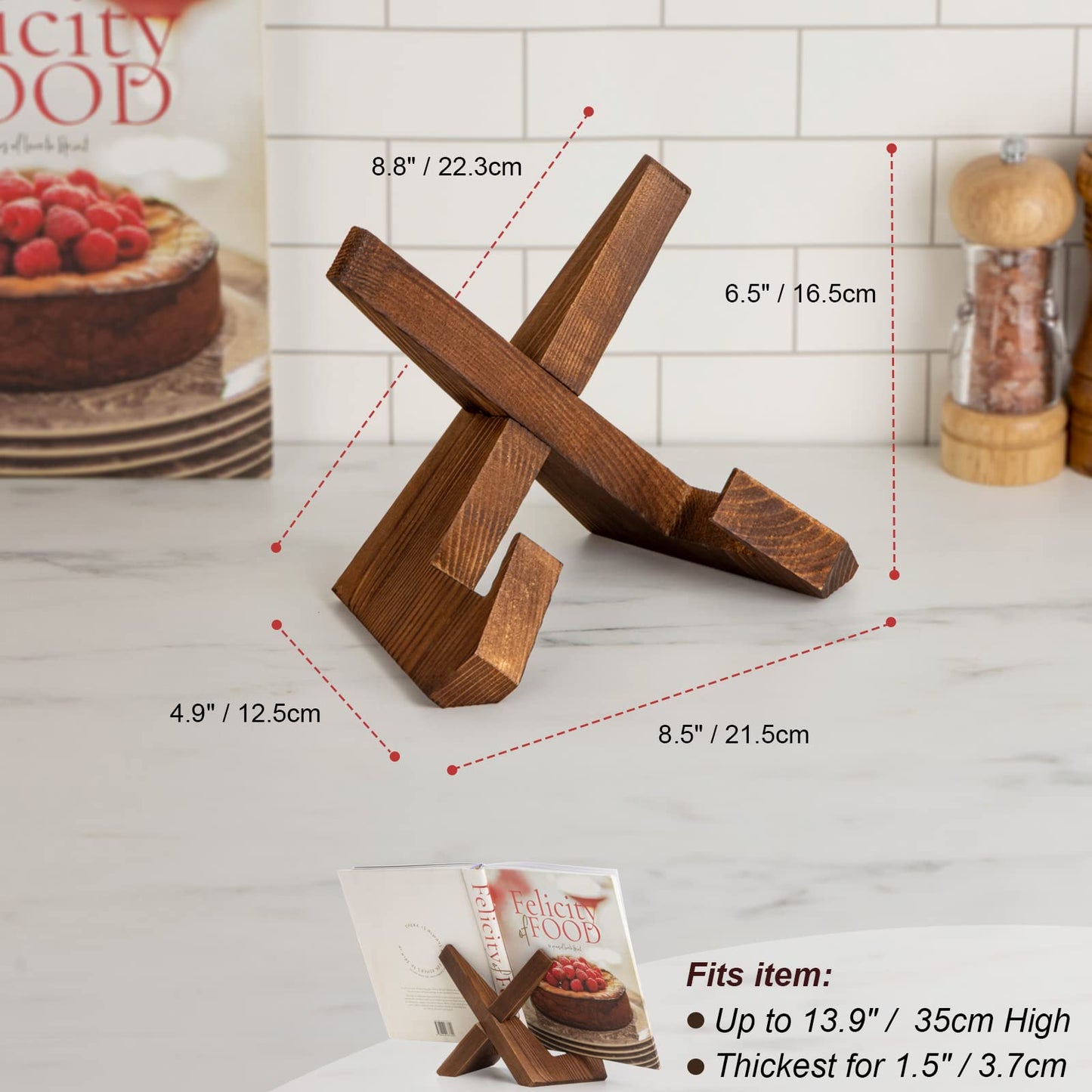 Cookbook Stand, Wooden Recipe Book Holder, Cook Book Stand for Kitchen Counter