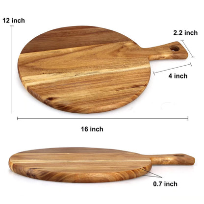 Acacia Wood Cutting Board with Handle Wooden Chopping Board Round Paddle