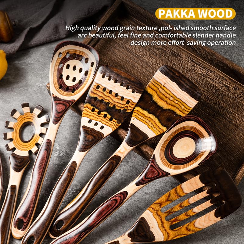 7-Piece wood Utensils Set, Durable, Eco-Friendly, Wooden Spoons for cooking, Kitchen Tool
