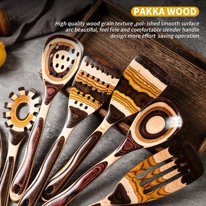 7-Piece wood Utensils Set, Durable, Eco-Friendly, Wooden Spoons for cooking, Kitchen Tool