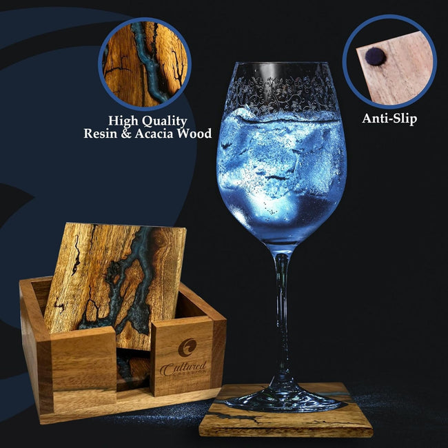 Beautiful Epoxy Resin and Wood Coaster Set Made in USA