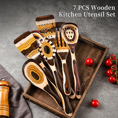 7-Piece wood Utensils Set, Durable, Eco-Friendly, Wooden Spoons for cooking, Kitchen Tool