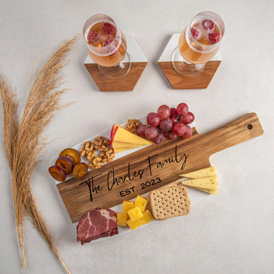Personalized Cutting Board with Coaster set. Wedding Gift or Anniversary Gift. Custom Gift for Housewarming, Anniversary, Birthday
