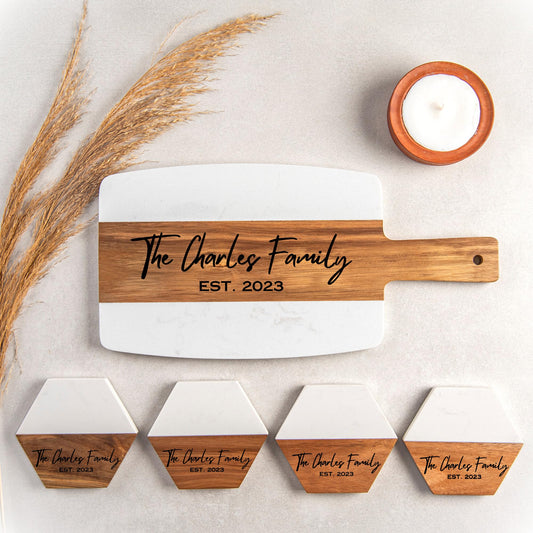 Personalized Cutting Board with Coaster set. Wedding Gift or Anniversary Gift. Custom Gift for Housewarming, Anniversary, Birthday