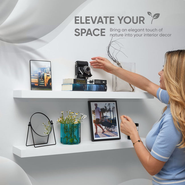 Floating Wooden Shelves for Kitchen Wall Mounted - Thick Industrial Kitchen Wood Shelf Set of 2