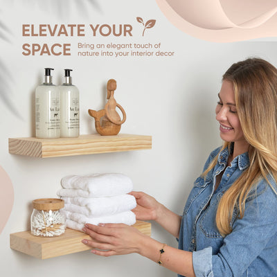 Floating Wooden Shelves for Kitchen Wall Mounted - Thick Industrial Kitchen Wood Shelf Set of 2