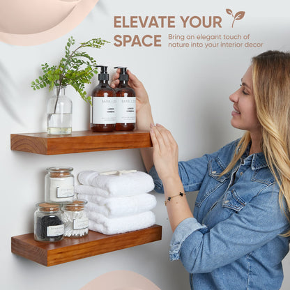 Floating Wooden Shelves for Kitchen Wall Mounted - Thick Industrial Kitchen Wood Shelf Set of 2