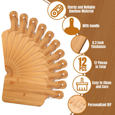 12 Packs Cutting Board Set with Handles 15 x 7 Inch, Acacia, Bamboo Wood)