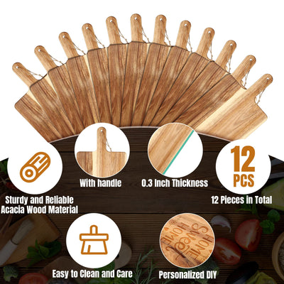 12 Packs Cutting Board Set with Handles 15 x 7 Inch, Acacia, Bamboo Wood)