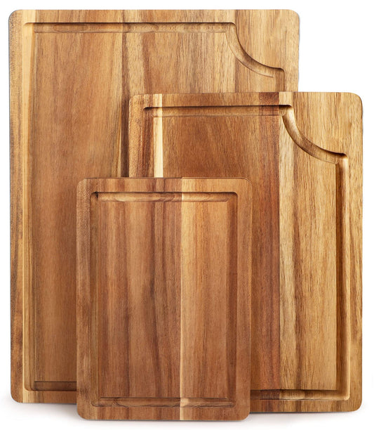 Acacia Wood Cutting Board Set with Juice Groove (3 Pieces), 15x10