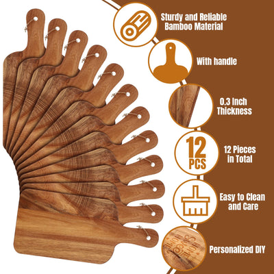 12 Packs Cutting Board Set with Handles 15 x 7 Inch, Acacia, Bamboo Wood)