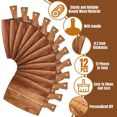 12 Packs Cutting Board Set with Handles 15 x 7 Inch, Acacia, Bamboo Wood)