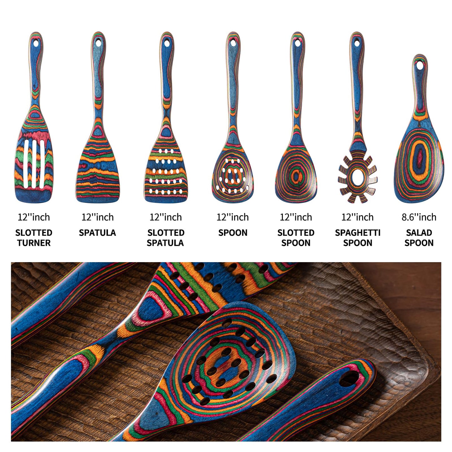 7-Piece wood Utensils Set, Durable, Eco-Friendly, Wooden Spoons for cooking, Kitchen Tool
