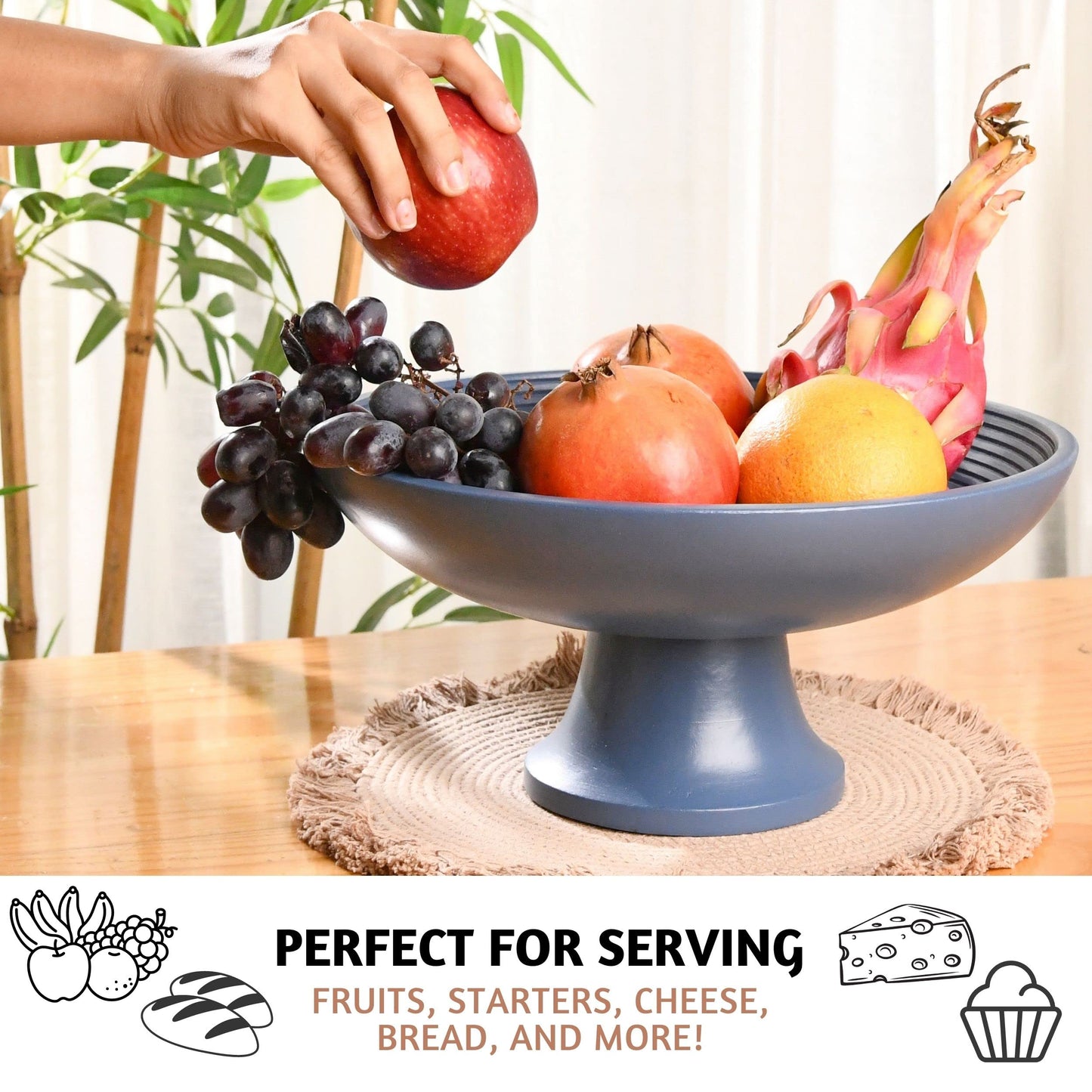 Acacia Wood Fruit Bowl for Kitchen Counter 12" Large