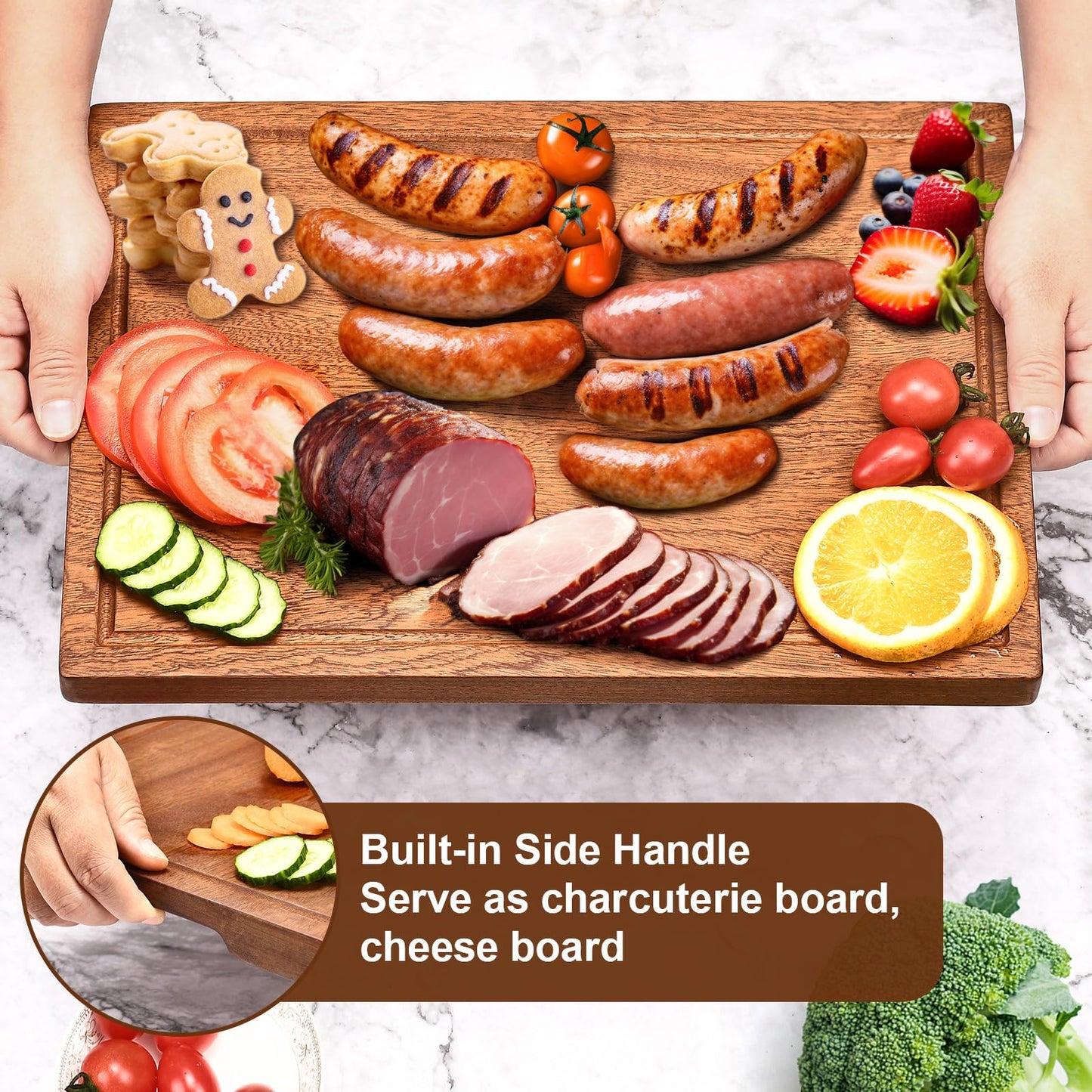 Wooden Cutting Boards For Kitchen Wood Chopping Board Thick One-piece Cutting Board With Juice Groove  15 * 10.2 * 1"