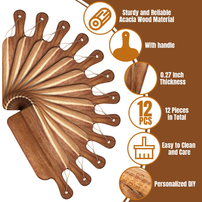 12 Packs Cutting Board Set with Handles 15 x 7 Inch, Acacia, Bamboo Wood)