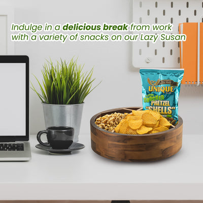 12" Acacia Wood Lazy Susan Organizer with 4 Dividers - Kitchen Storage Food