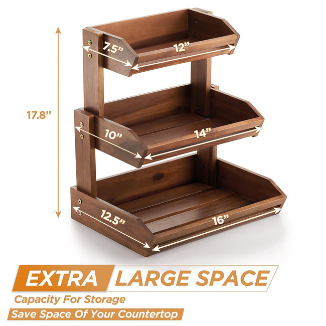 Acacia Wood Fruit Basket - Fruit Bowl for Kitchen Counter, Extra Large Made in USA