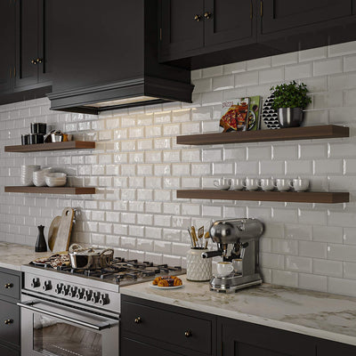 Floating Wooden Shelves for Kitchen Wall Mounted - Thick Industrial Kitchen Wood Shelf Set of 2