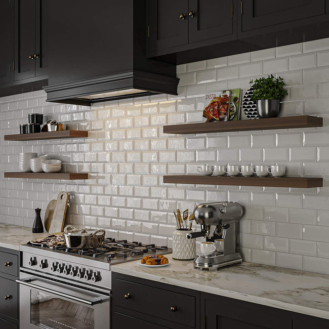 Floating Wooden Shelves for Kitchen Wall Mounted - Thick Industrial Kitchen Wood Shelf Set of 2