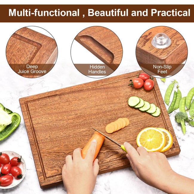 Wooden Cutting Boards For Kitchen Wood Chopping Board Thick One-piece Cutting Board With Juice Groove  15 * 10.2 * 1"