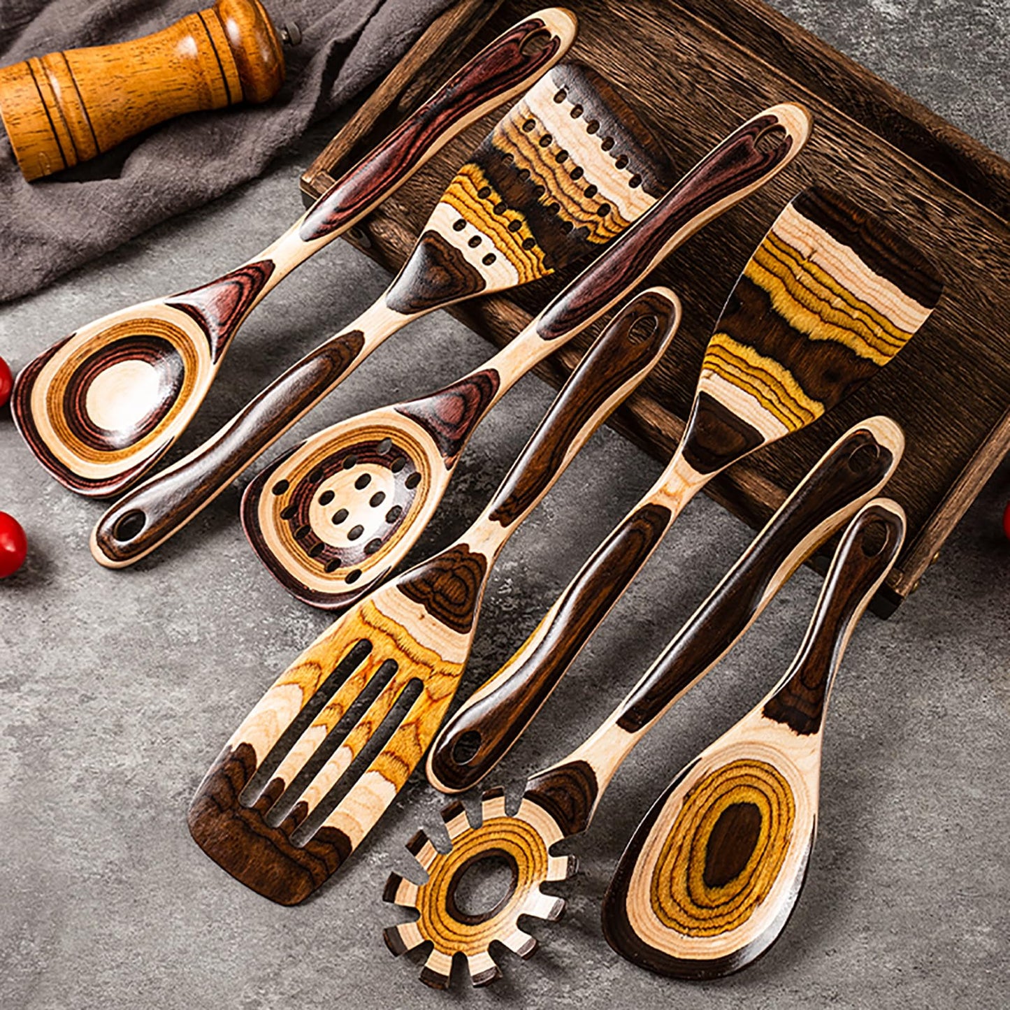 7-Piece wood Utensils Set, Durable, Eco-Friendly, Wooden Spoons for cooking, Kitchen Tool