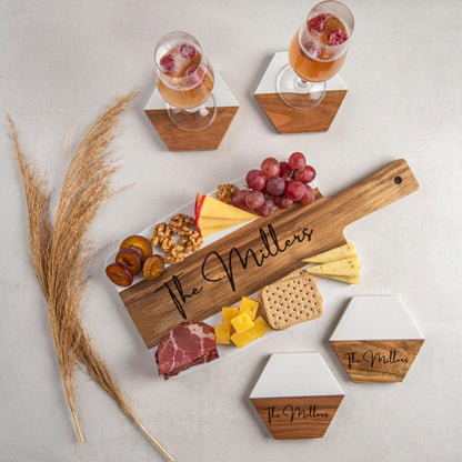 Personalized Cutting Board with Coaster set. Wedding Gift or Anniversary Gift. Custom Gift for Housewarming, Anniversary, Birthday