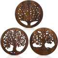 3 Pcs Life Tree Wooden Trivets Round Plates Pots Holder, Heat Resistant 8 Inch