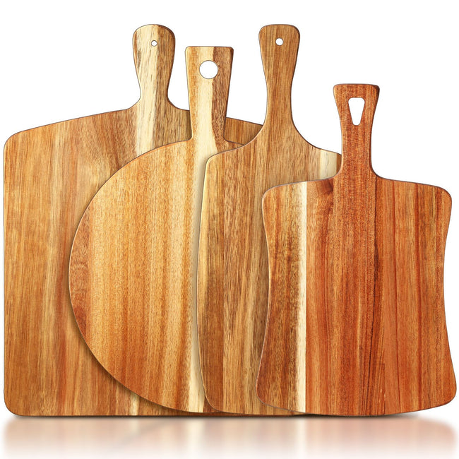 Set of 4 Thick Acacia Wood Cutting Boards with Handles, Assorted Sizes Large Charcuterie Boards For Meat, Pizza, Vegetables, Bread, Kitchen
