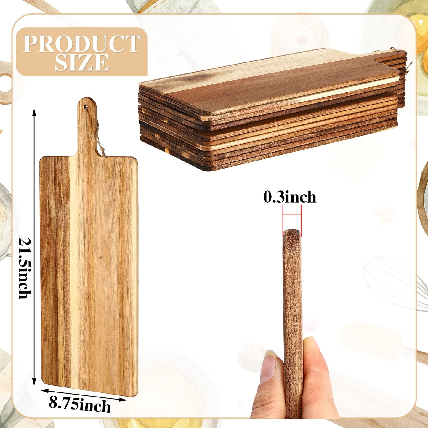 12 Packs Cutting Board Set with Handles 15 x 7 Inch, Acacia, Bamboo Wood)