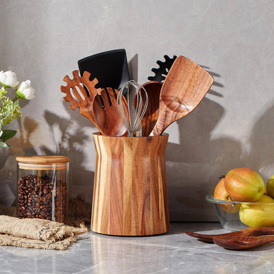 Acacia Wooden Utensil Holder for Countertop, 360° Rotating Kitchen Utensil Holder, 7.2"x 6" Large