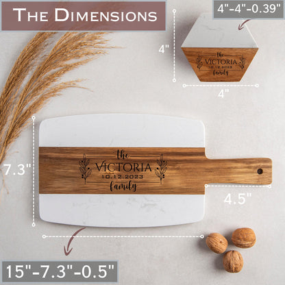 Personalized Cutting Board with Coaster set. Wedding Gift or Anniversary Gift. Custom Gift for Housewarming, Anniversary, Birthday
