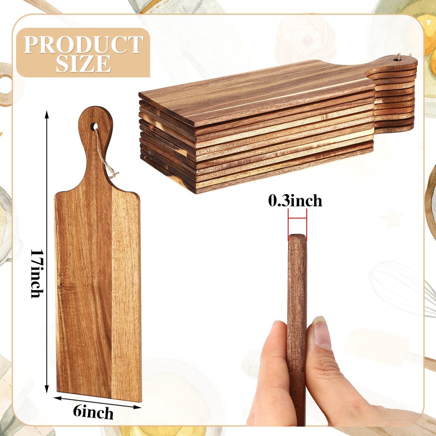 12 Packs Cutting Board Set with Handles 15 x 7 Inch, Acacia, Bamboo Wood)