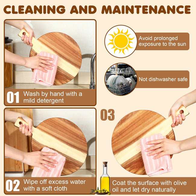 Set of 4 Thick Acacia Wood Cutting Boards with Handles, Assorted Sizes Large Charcuterie Boards For Meat, Pizza, Vegetables, Bread, Kitchen