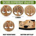 3 Pcs Life Tree Wooden Trivets Round Plates Pots Holder, Heat Resistant 8 Inch