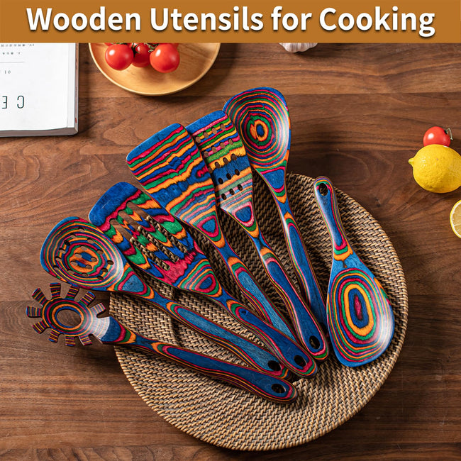7-Piece wood Utensils Set, Durable, Eco-Friendly, Wooden Spoons for cooking, Kitchen Tool