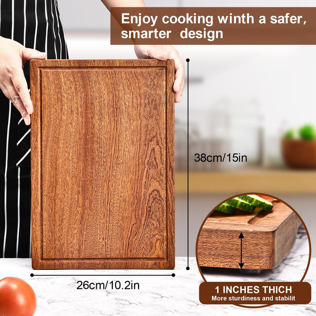 Wooden Cutting Boards For Kitchen Wood Chopping Board Thick One-piece Cutting Board With Juice Groove  15 * 10.2 * 1"