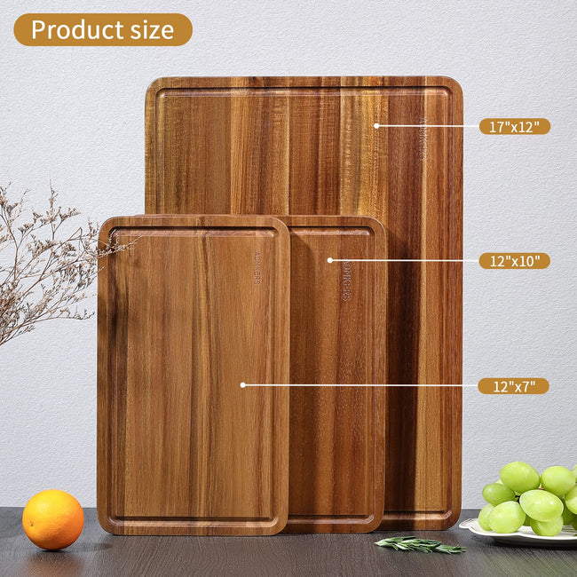 Wood Cutting Boards Set of 3 for Kitchen, Thick Chopping Board, (17x12, 12x10, 12x7 inch)