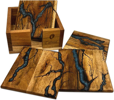 Beautiful Epoxy Resin and Wood Coaster Set Made in USA