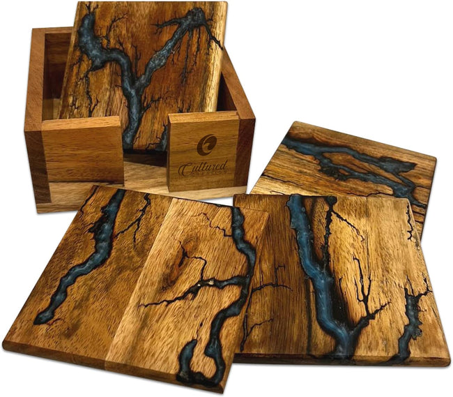 Beautiful Epoxy Resin and Wood Coaster Set Made in USA